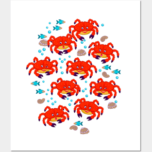 Illustration of cute red crabs. Posters and Art